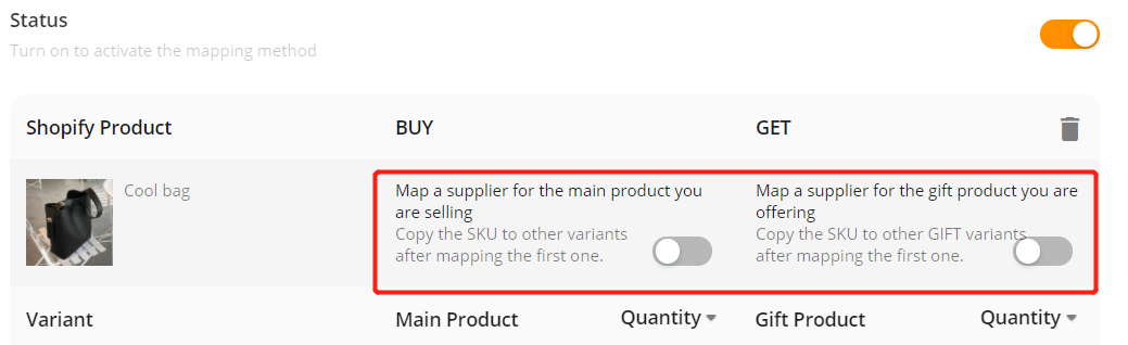 Create Buy One Get One offers - copy the SKU - Shopify DSers