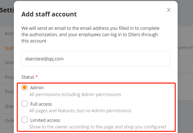 Add Staff Account to your Shopify DSers 4 - DSers