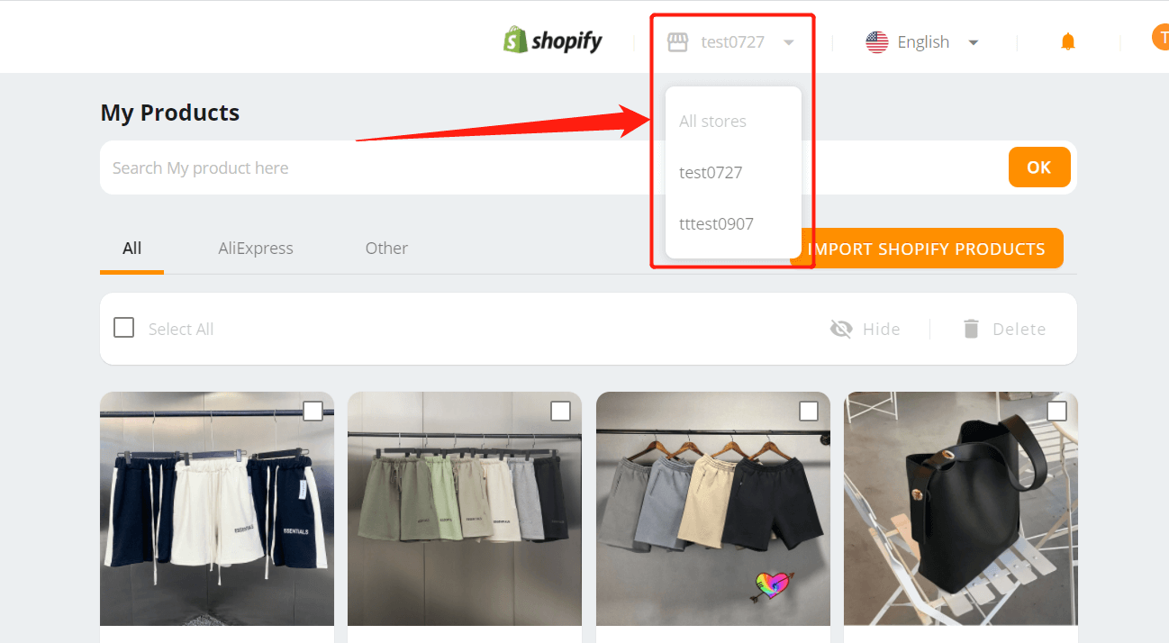 Add a Shopify store - You can also find your new store in the drop-down menu of DSers, on some pages - DSers