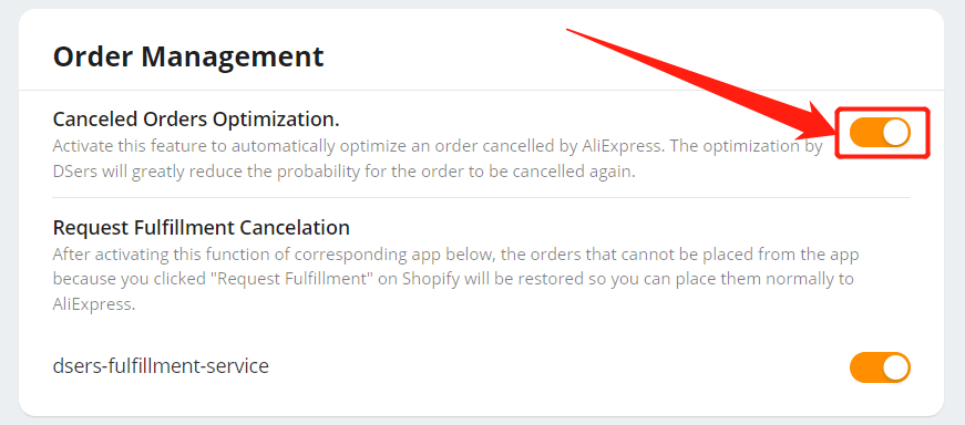 AliExpress Canceled Orders Optimization - Click the button to activate Canceled Orders Optimization - DSers