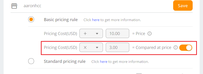 Basic Pricing Rule - Basic Pricing Rule Compared Price - DSers