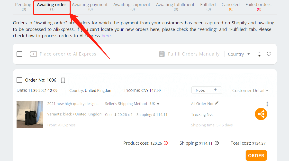 Cancel fulfillment of an order on your store - Awaiting order tab - Shopify DSers