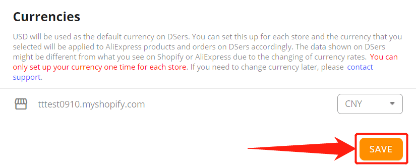 Change and set currency - Click Save when you are done selecting - DSers