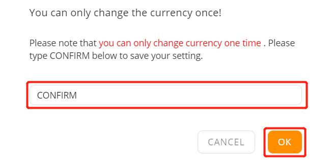 Change and set currency enter CONFIRM and click OK - DSers