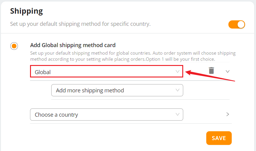 Set shipping method for all products - Choose Global - DSers