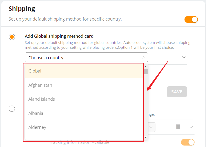 Set shipping method for all products - Choose a country - DSers