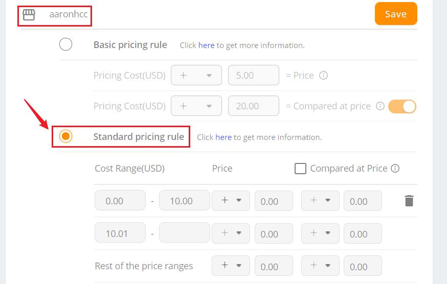 Standard Pricing Rule - Click Standard Pricing Rule - DSers
