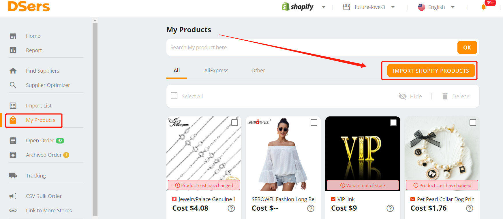Create a product on Shopify - DSers My Products Page - Shopify DSers
