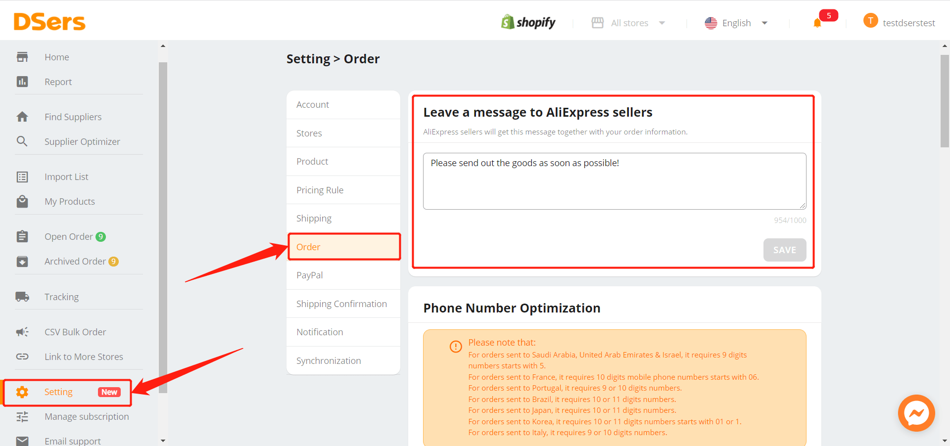 Default message to suppliers 1 - DSers