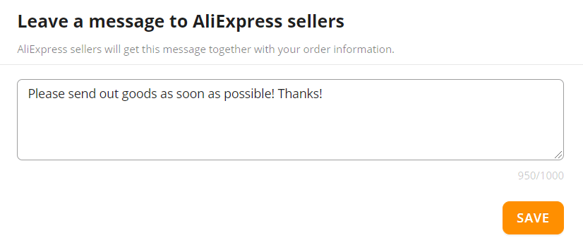 Default message to suppliers - You can write a message to your AliExpress suppliers in the box - DSers