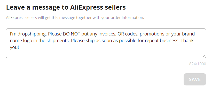 Default message to suppliers - DSers will write a message for you in the box. You can always edit it as you want - DSers