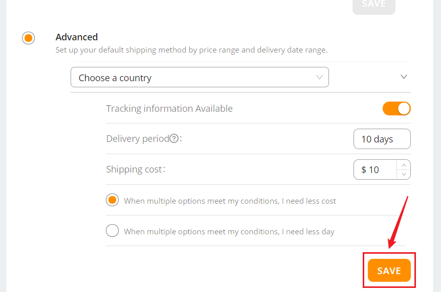 Set shipping method for all products - Don’t forget to SAVE - DSers
