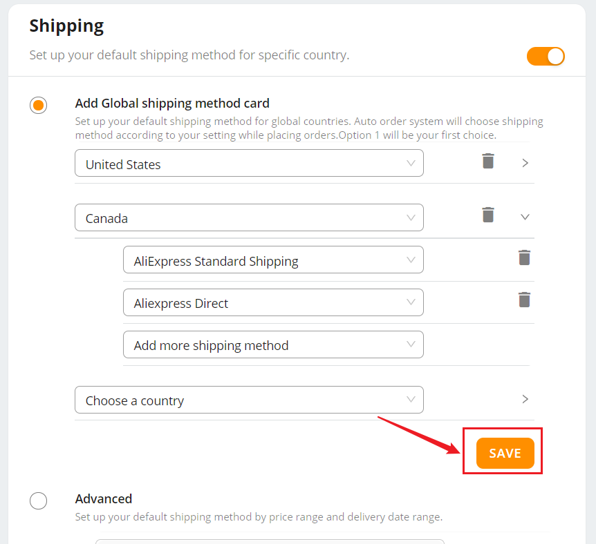Set shipping method for all products - Don’t forget to SAVE when you are done - DSers