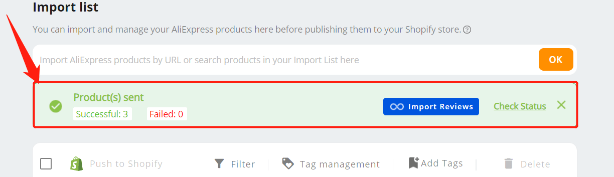 Import List - Notificstion - DSers