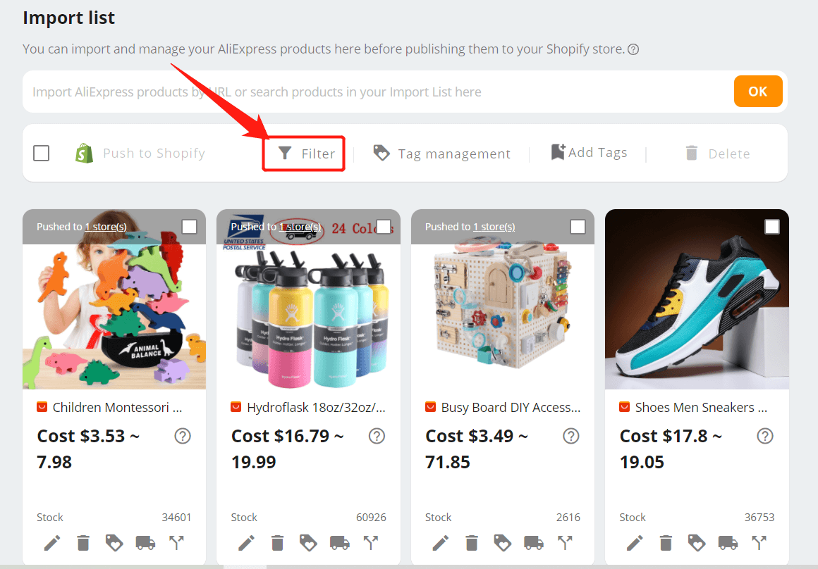 Import List Filter Product - DSers