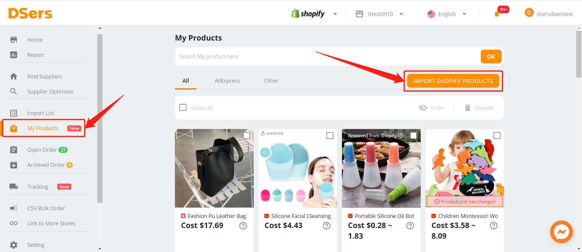 Import products from your Shopify store with Shopify DSers - Import Shopify Products - Shopify DSers