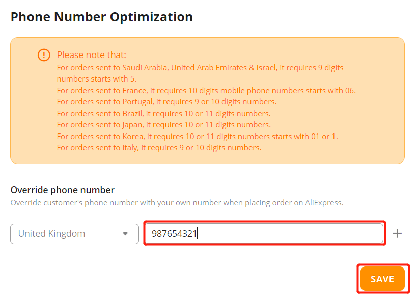 Phone Number Optimization - Enter the phone number - DSers