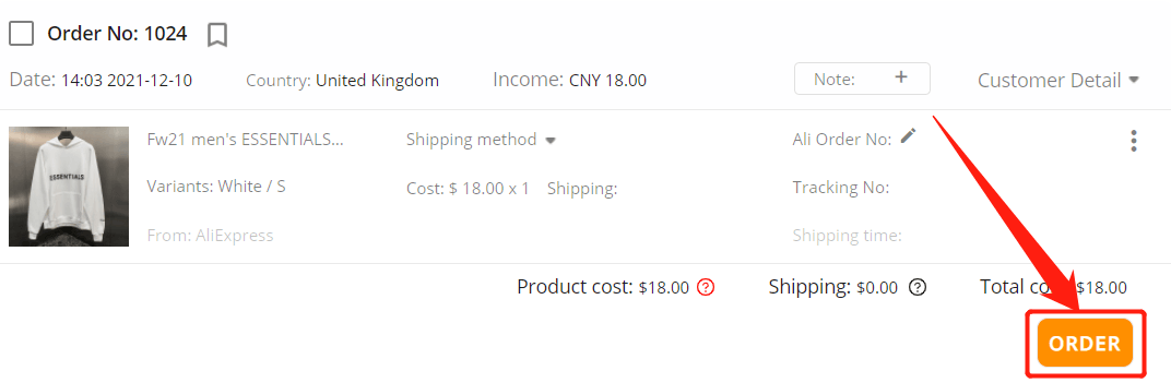 Place an order from Shopify to AliExpress - Order button - DSers