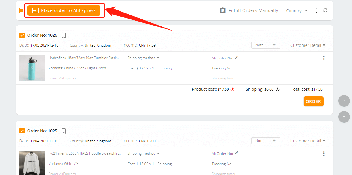 Place multiple orders from Shopify to AliExpress - place order to ALiExpress - Shopify DSers