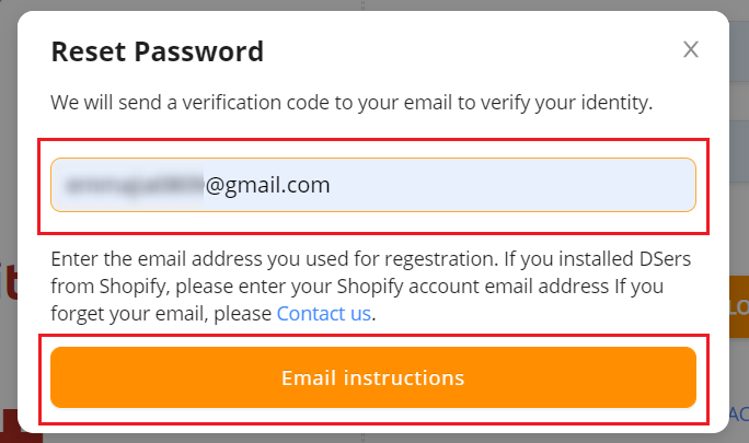 Change the DSers Login Password - Pop-up window - DSers