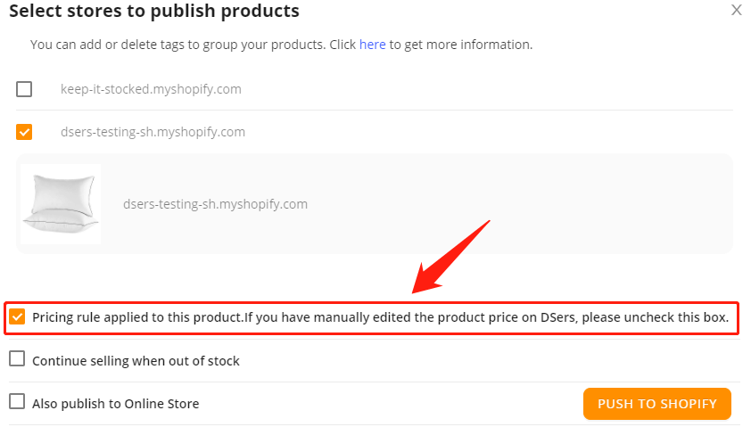 Push a product to your Shopify store - apply the pricing rules - Shopify DSers