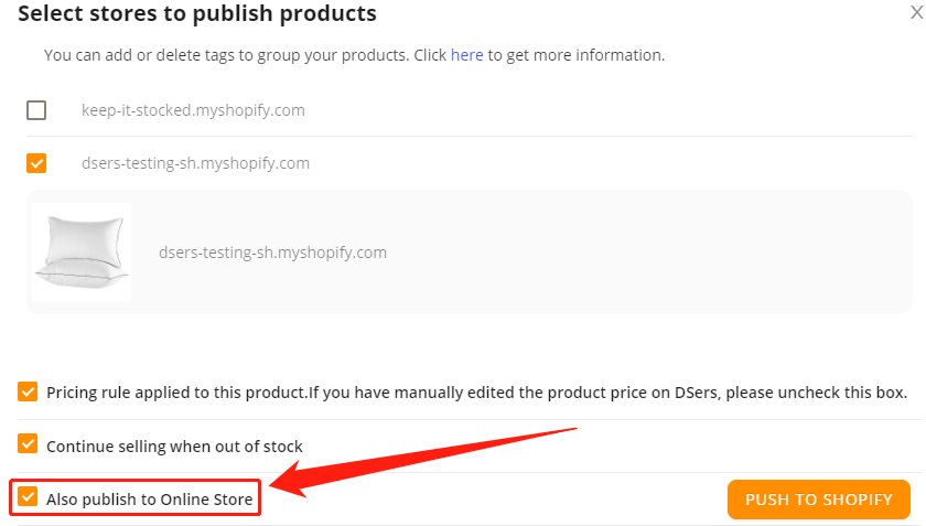 Push a product to your Shopify store - publish the product to your online store - Shopify DSers