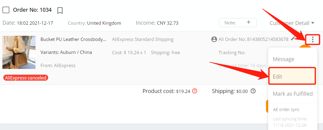 Re-order AliExpress canceled orders - Canceled and Edit - Shopify DSers 