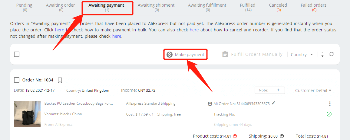 Re-order AliExpress canceled orders - Make Payment - Shopify DSers 