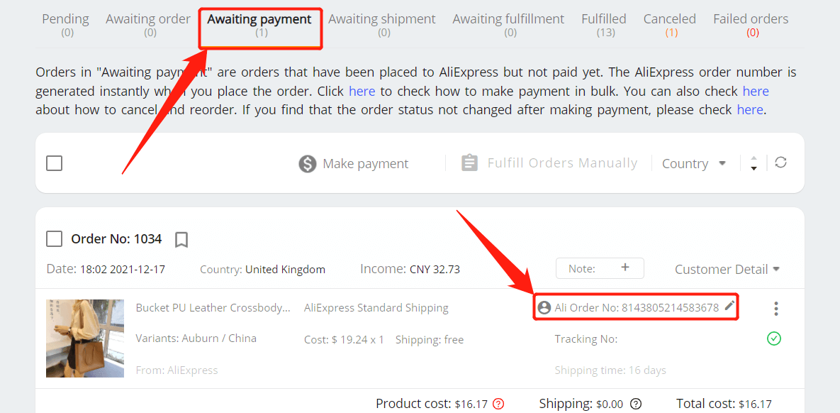Re-order Awaiting payment orders - Open Order – Awaiting payment - Shopify DSers