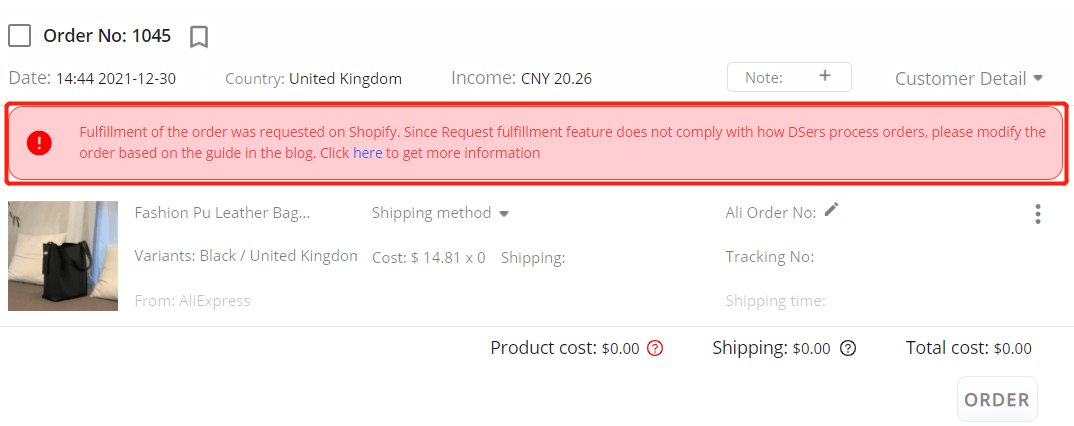 Re-order "Request Fulfillment" order - Awaiting payment tab - Shopify DSers