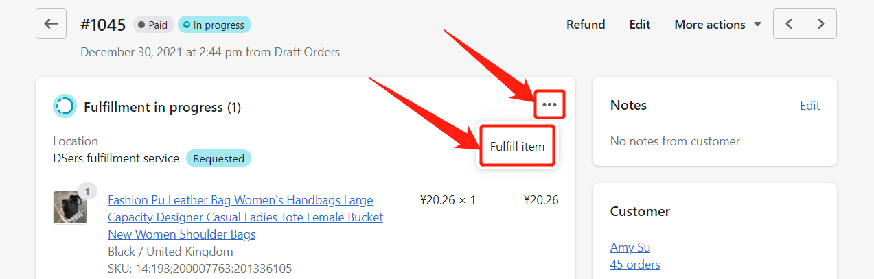 Re-order "Request Fulfillment" order - Fulfill item - Shopify DSers