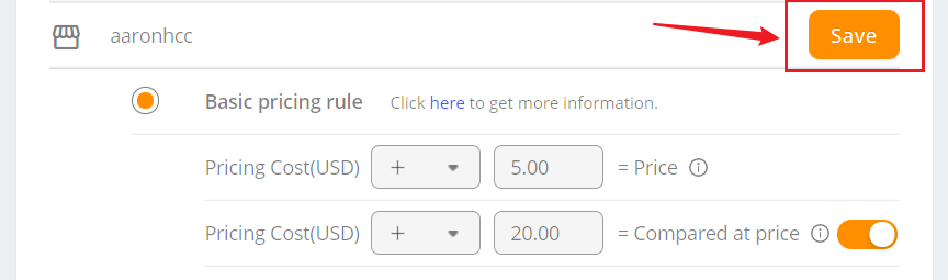 Basic Pricing Rule- Save Button - DSers