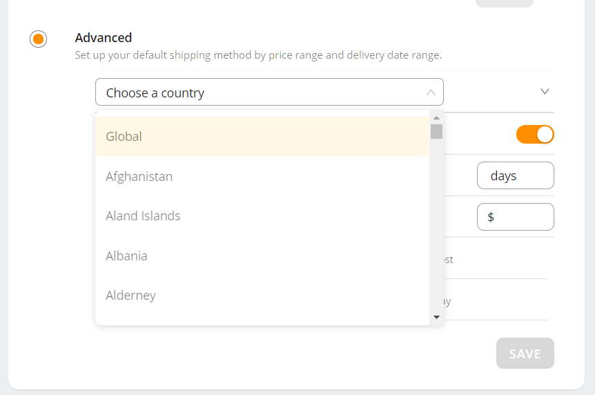 Set shipping method for all products - Select the country you want the settings applied to - DSers