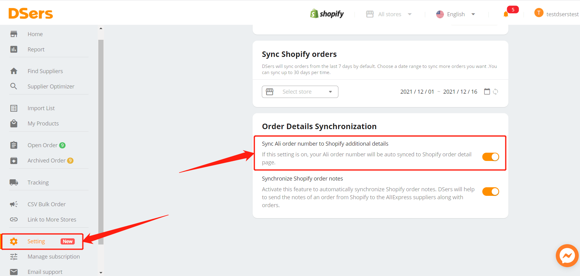 Set tracking for your orders - go to Setting - Synchronization and scroll down to find Order Details Synchronization - DSers