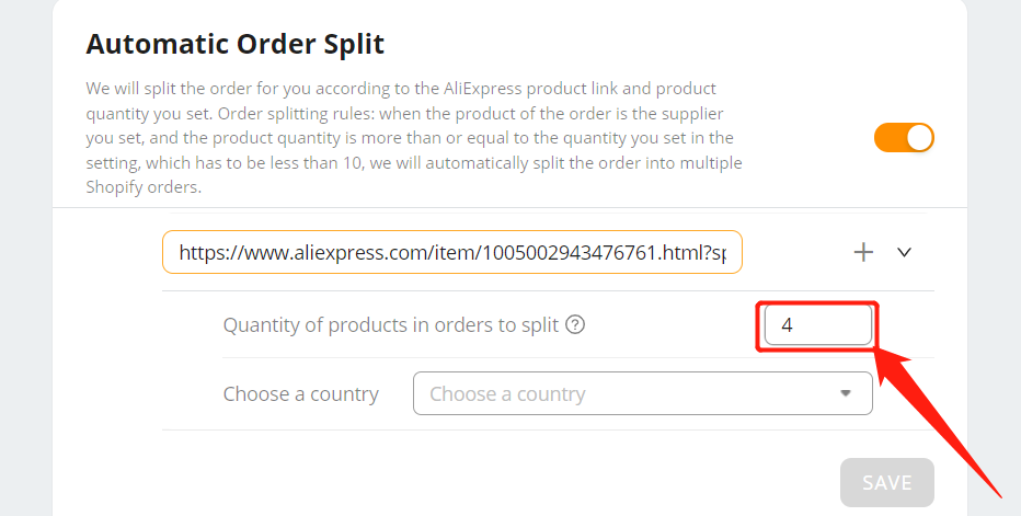 Split an order automatically - Set the quantity - Shopify DSers