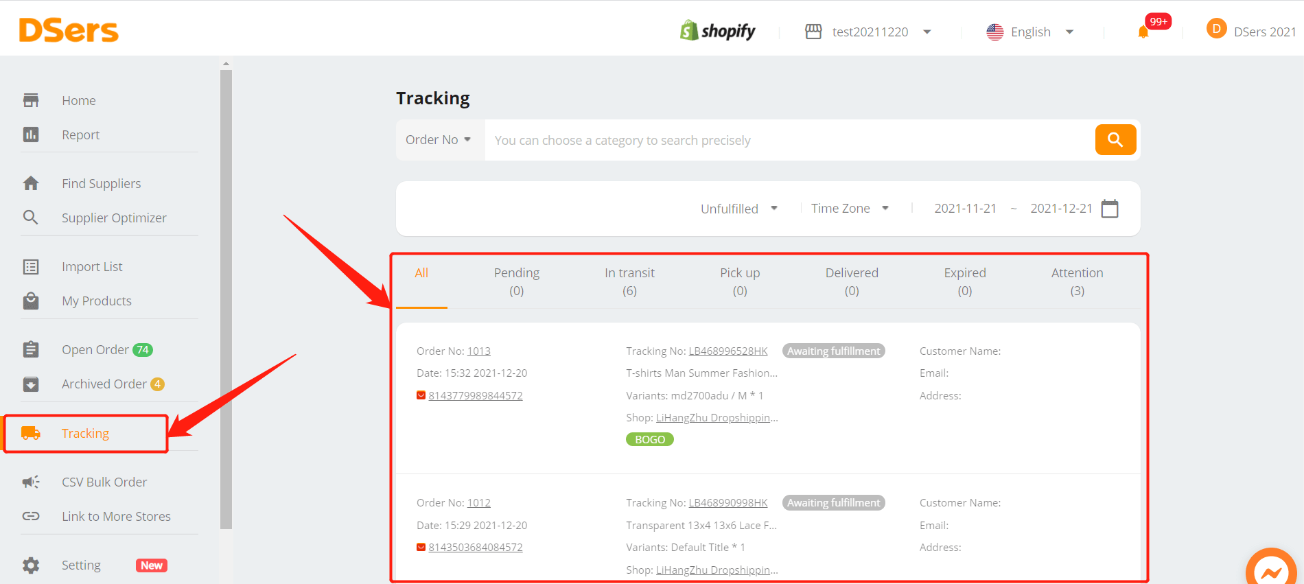Track your orders 1 - DSers