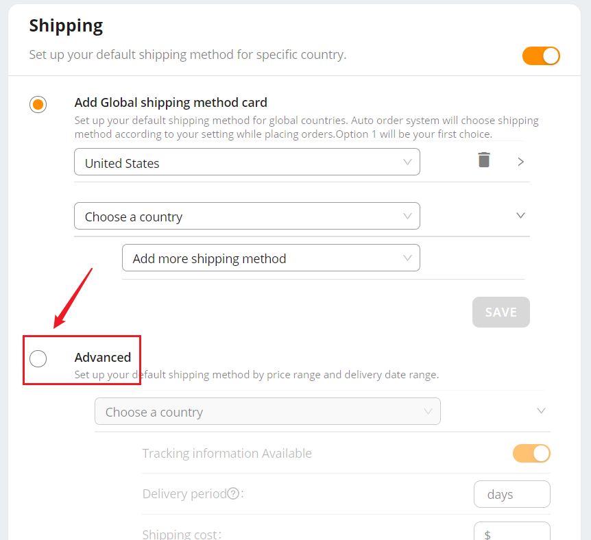 Set shipping method for all products - Turn on the Advanced Shipping Settings - DSers