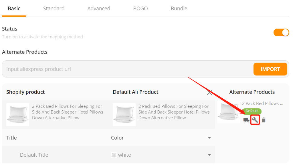 Connect multiple suppliers to one product - Click on Set - Shopify DSers