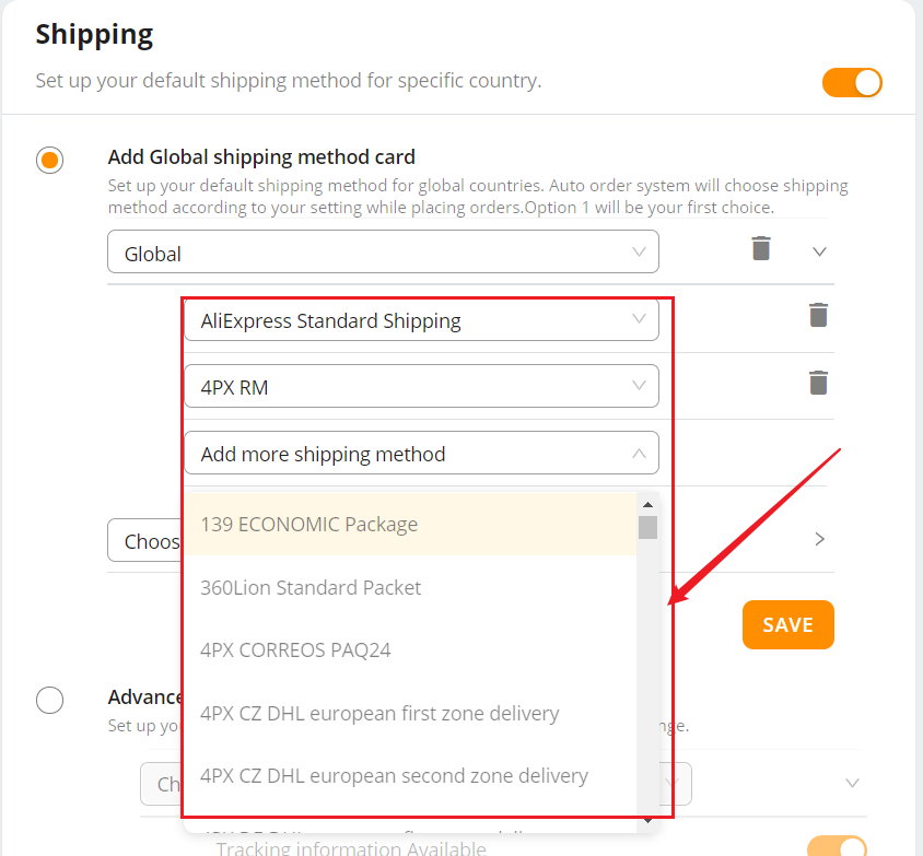 Set shipping method for all products - select multiple favorite shipping methods - DSers