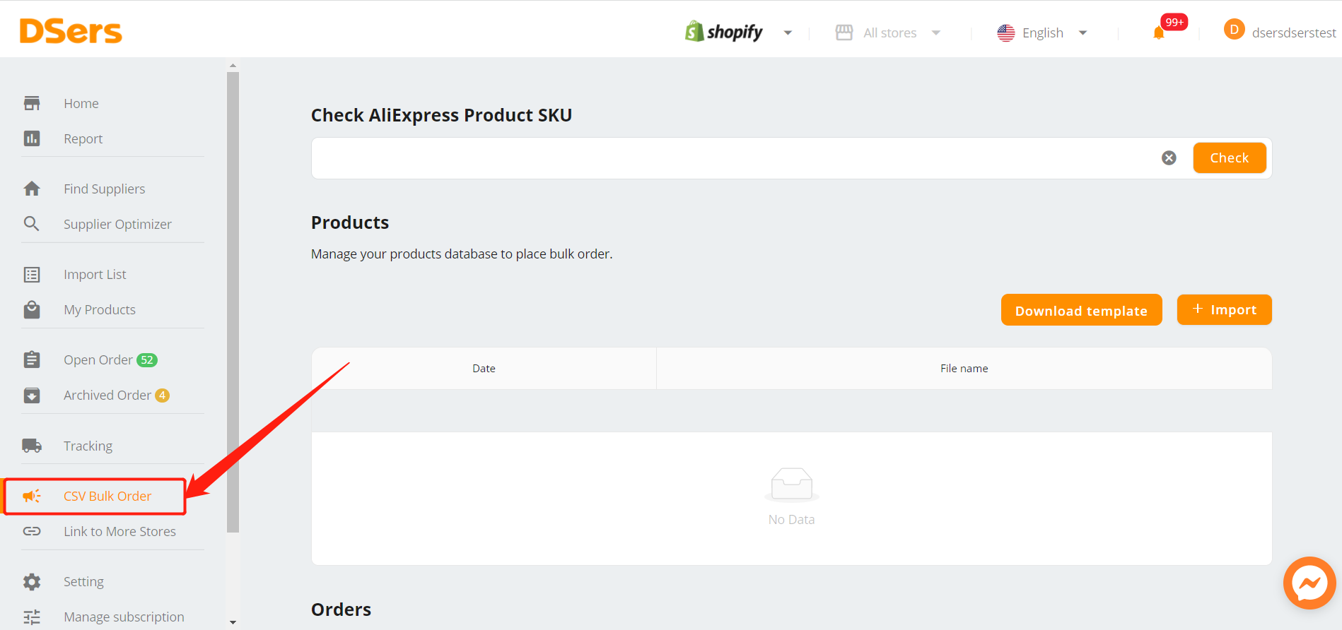 CSV bulk order - Shopify DSers