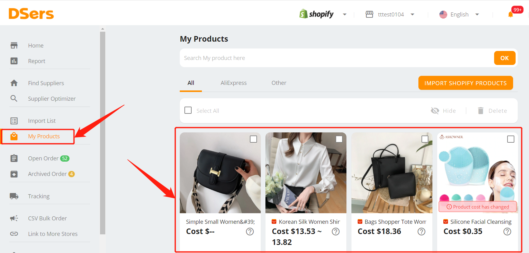 Connect AliExpress suppliers to your products - Access My Products - Shopify DSers
