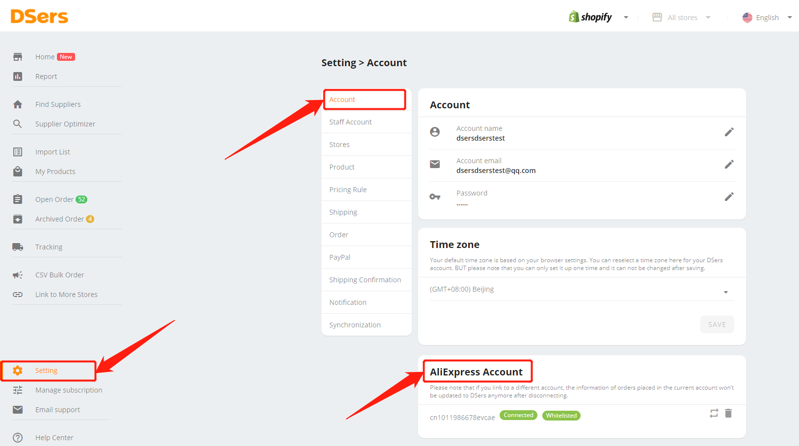 Disconnect AliExpress Account on DSers - Go to DSers – Setting – Account, and find the AliExpress account part - DSers