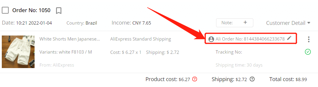 Orders to Brazil specifications - Ali Order No. - Shopify DSers