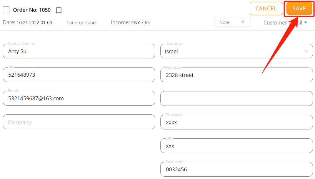 Orders to Israel specifications - click SAVE - Shopify DSers