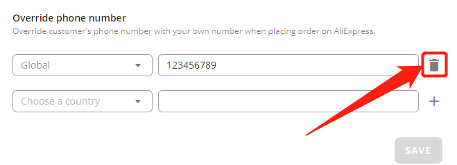 Orders to Portugal specifications - delete old phone number - Shopify DSers