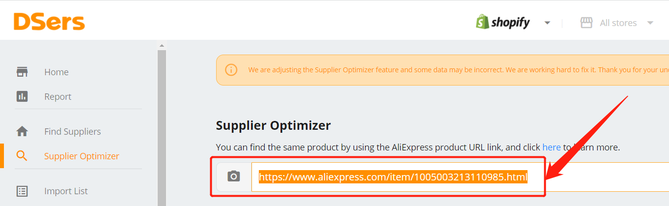 How to Use Supplier Optimizer - paste the AliExpress Product URL - DSers