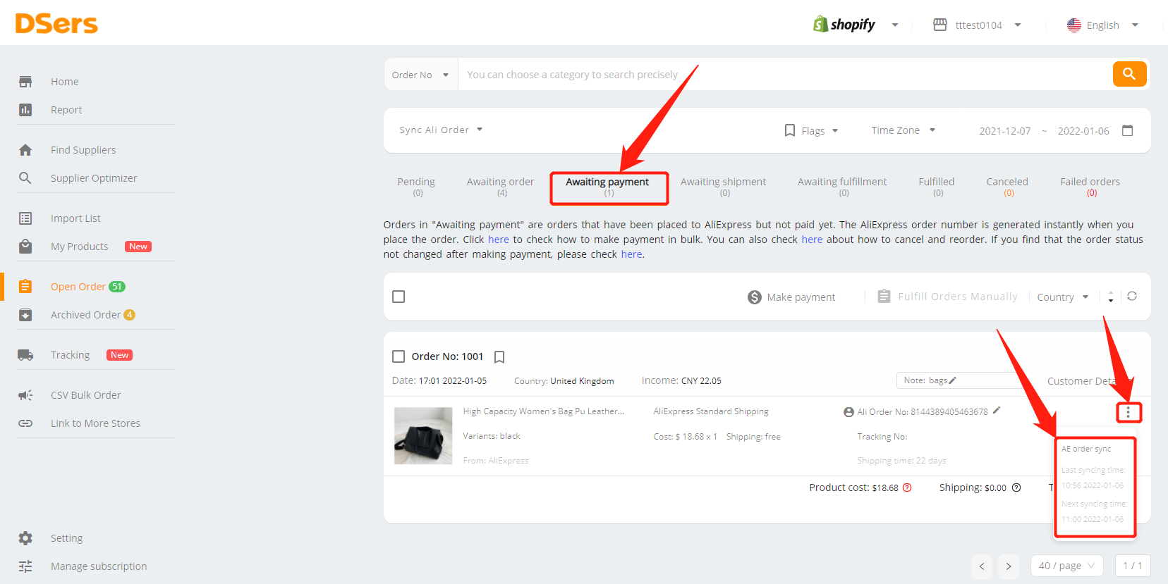 Synchronize AliExpress orders status - timeline - Shopify DSers