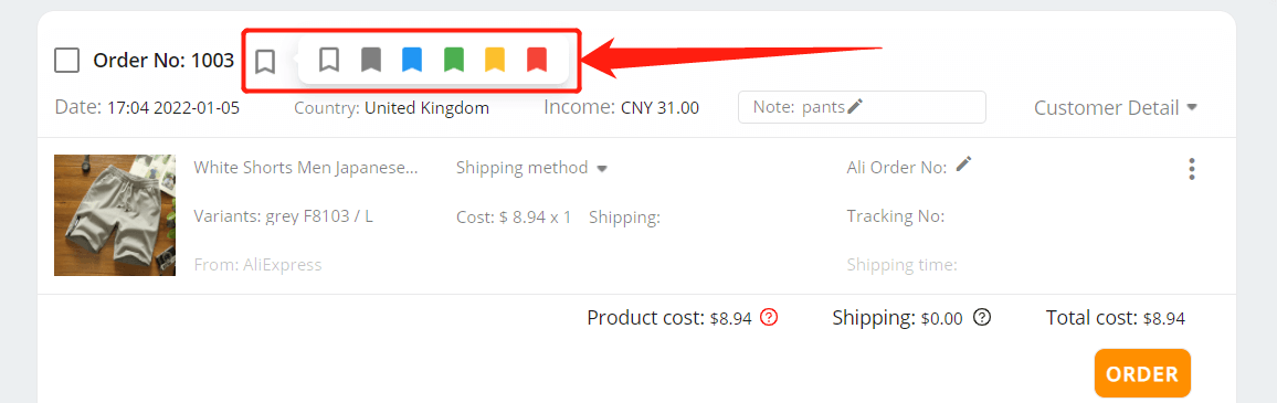What is the flag on the order for 2 - DSers
