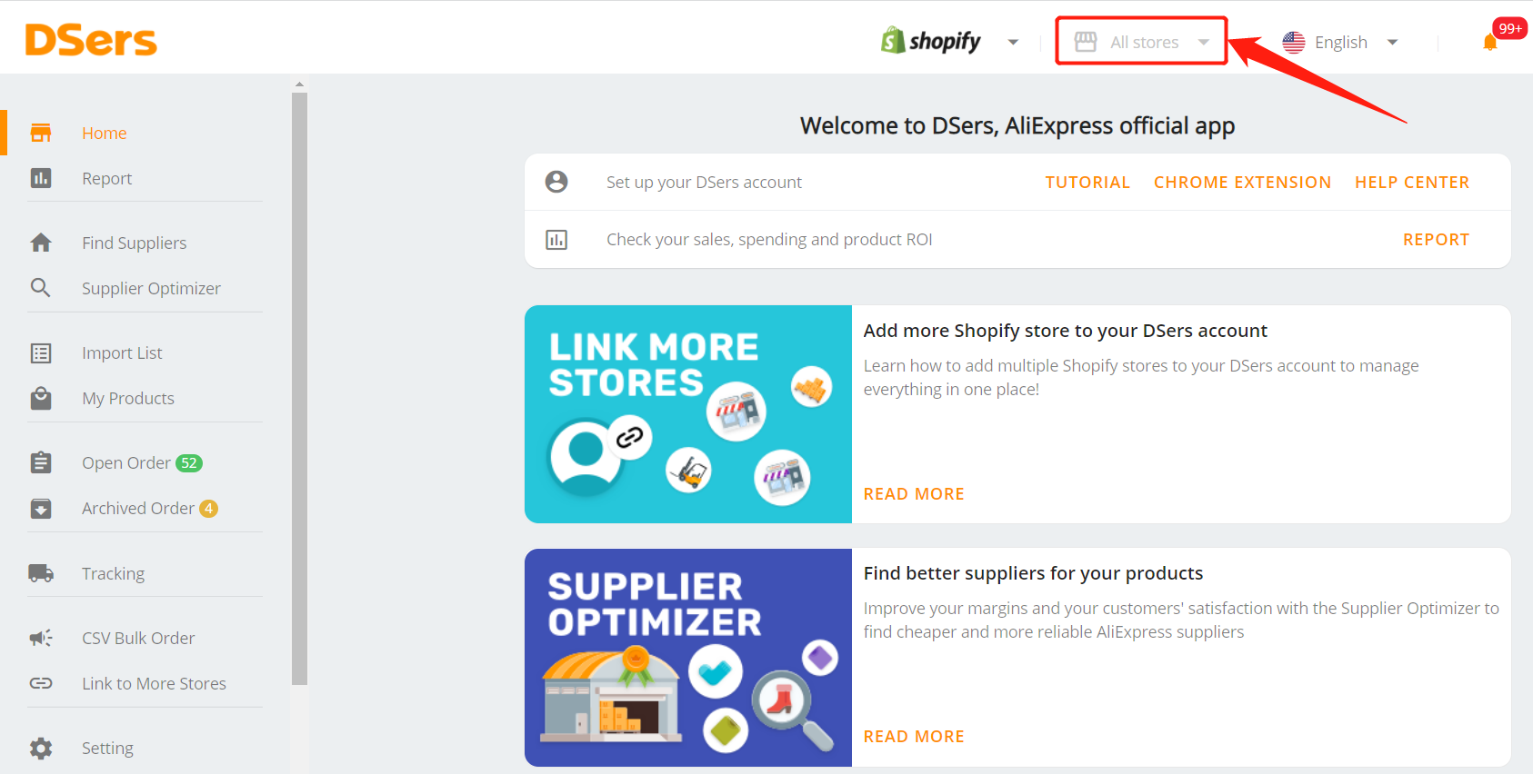 Why I see "All Stores", but not my shop name - All Stores - Shopify DSers