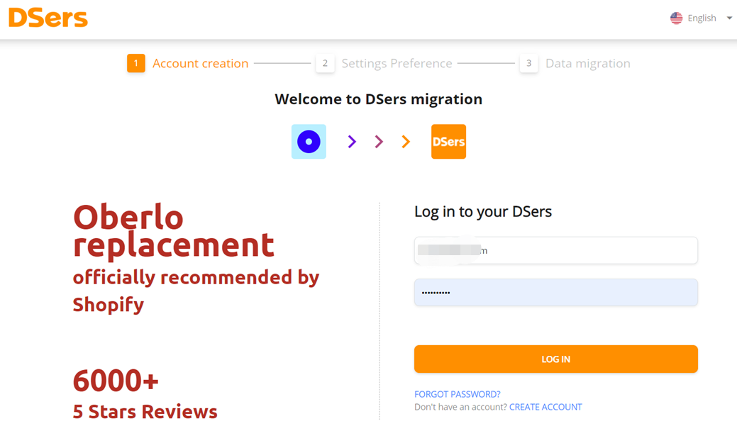5-Migration access-Account creation-Log in with a existing DSers account